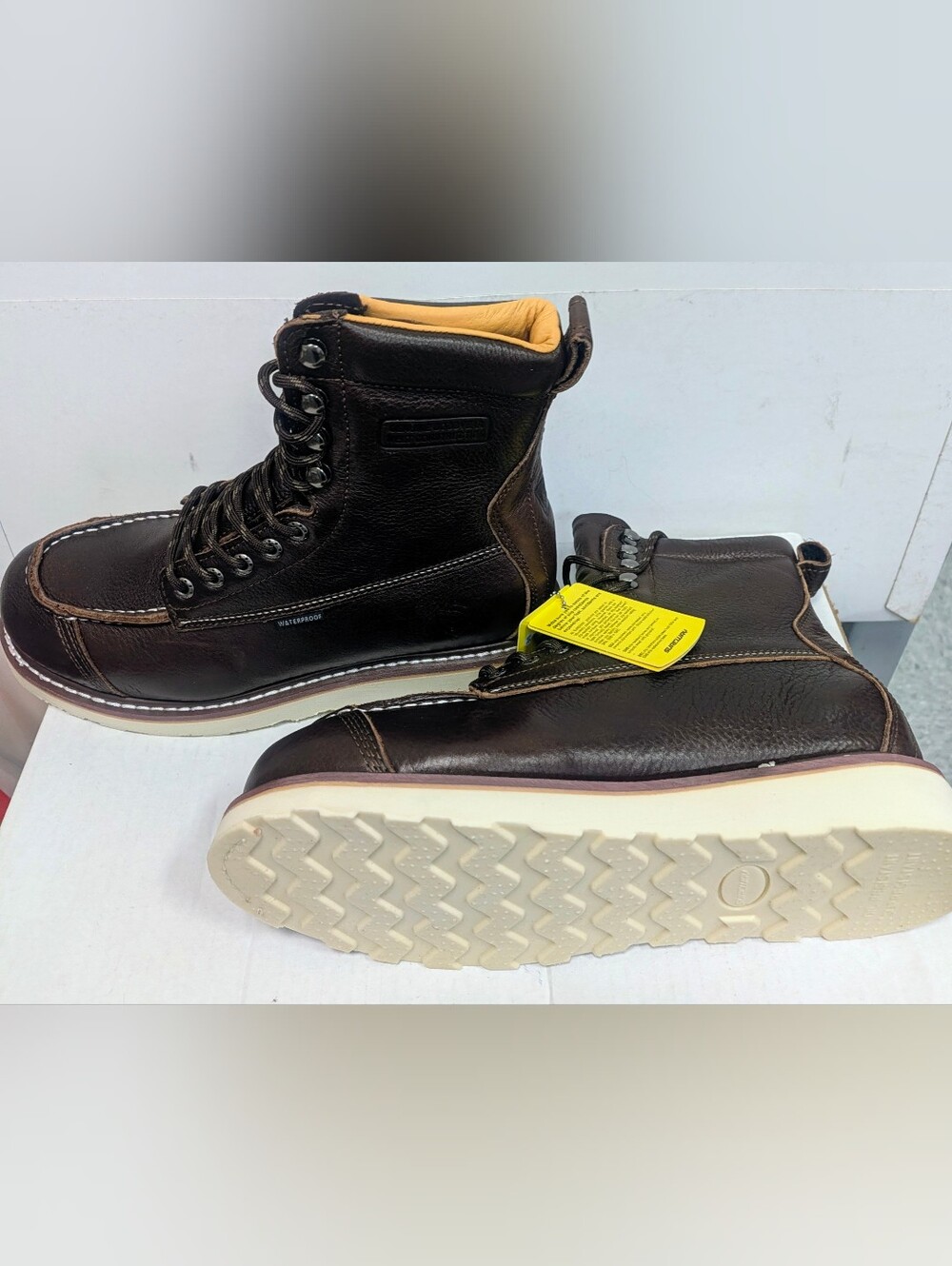 SUREWAY Mens 6" Moc Toe Work Boots Size 10 Waterproof Leather Goodyear Welt